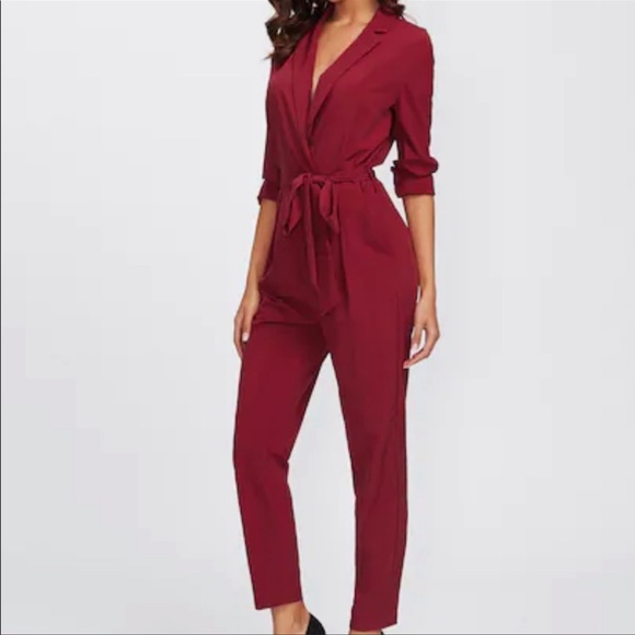 Wine red burgundy wrap jumpsuit - Picture 2 of 7